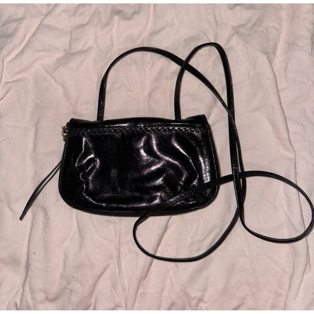 Hobo Brand black upside down zipper crossbody‎ with braided flap